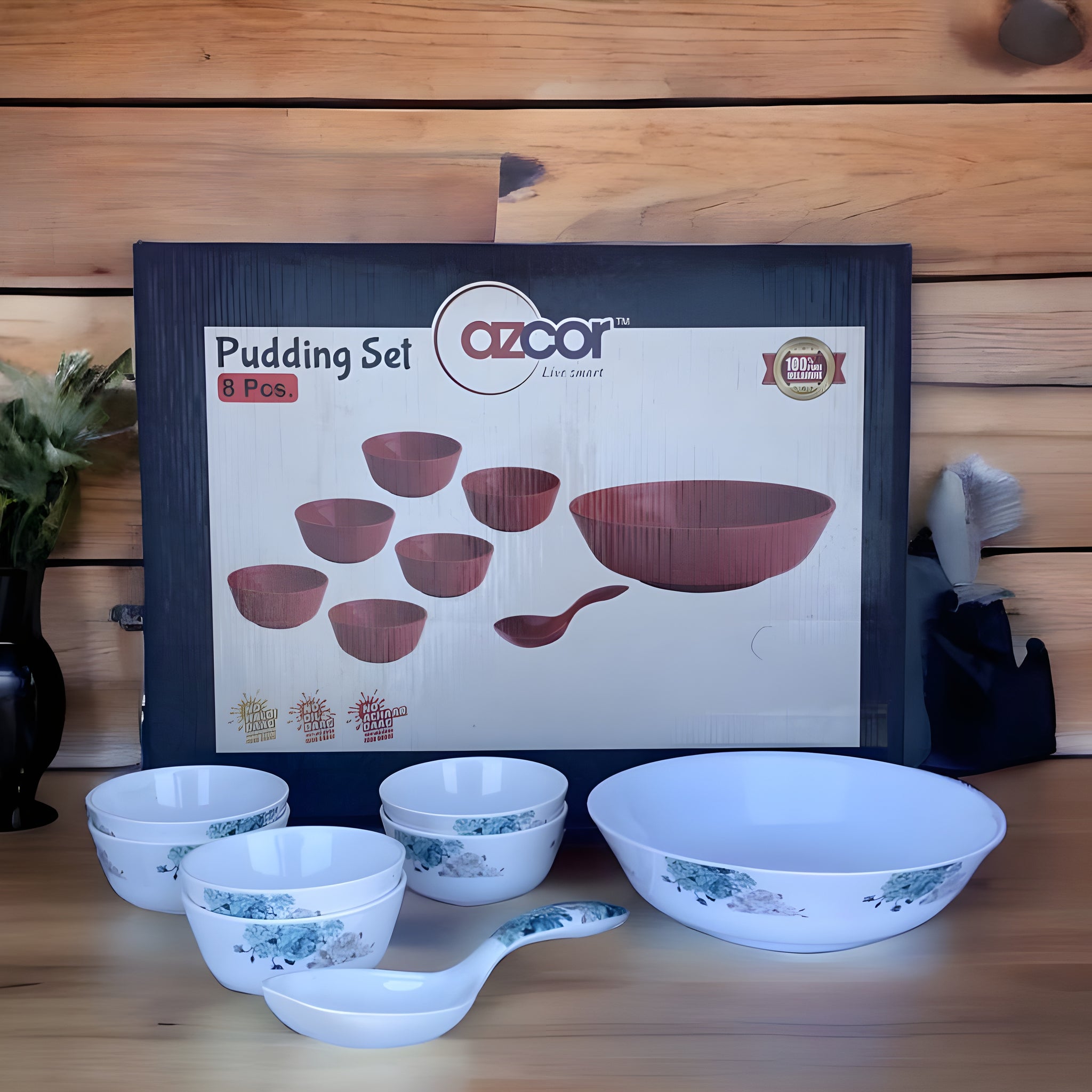 Azcor Melamine 8 Pcs Pudding Set - Aqua Rose